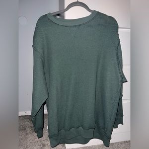 Aerie Forest Green Waffle Crewneck